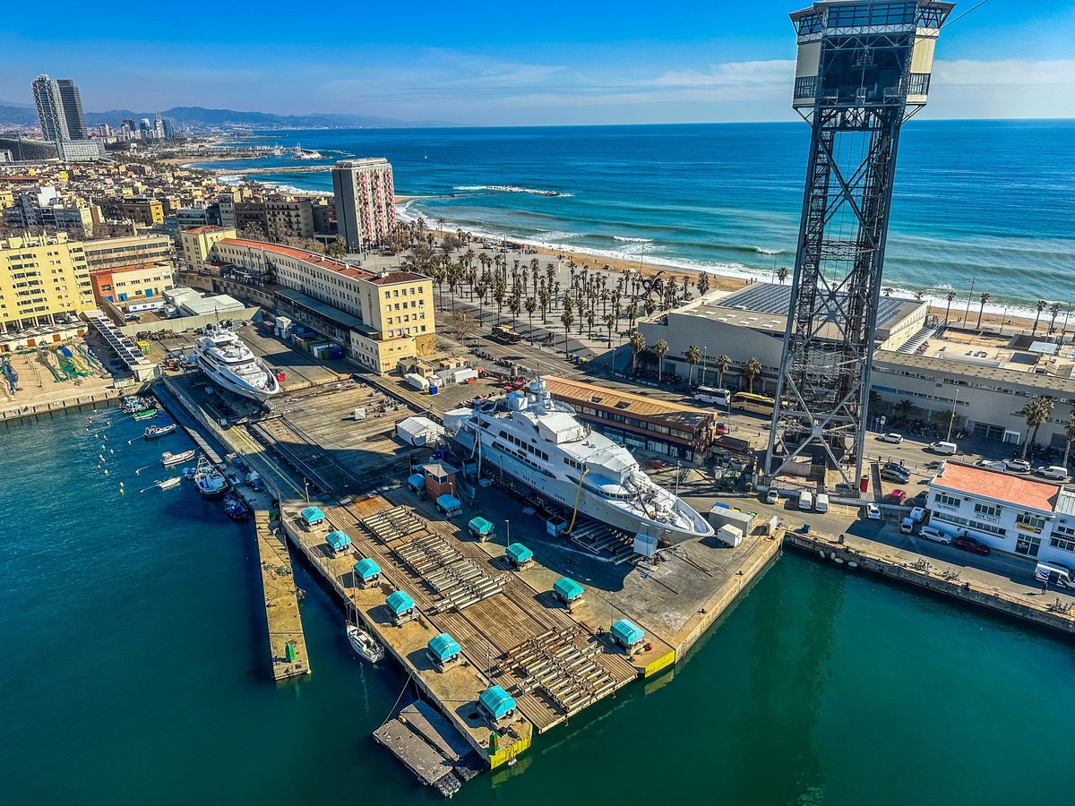 Yachts on dry dock in Barcelona