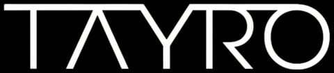 TAYRO logo in white outline text on black background